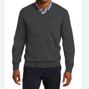 CALVIN KLEIN EXTRA FINE MERINO WOOL Gray Men’s Size L V-Neck Long Sleeve Luxury